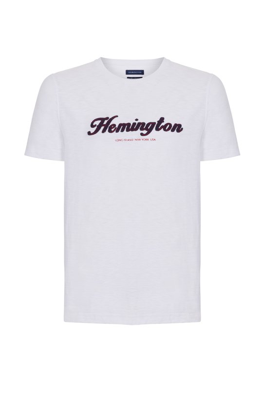 Hemington Logolu Bisiklet Yaka Kırık Beyaz Pamuk T-Shirt