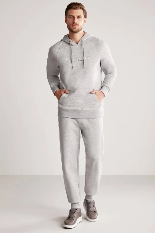 Hemington - Hemington Logolu Kapüşonlu Açık Gri Hoody (1)