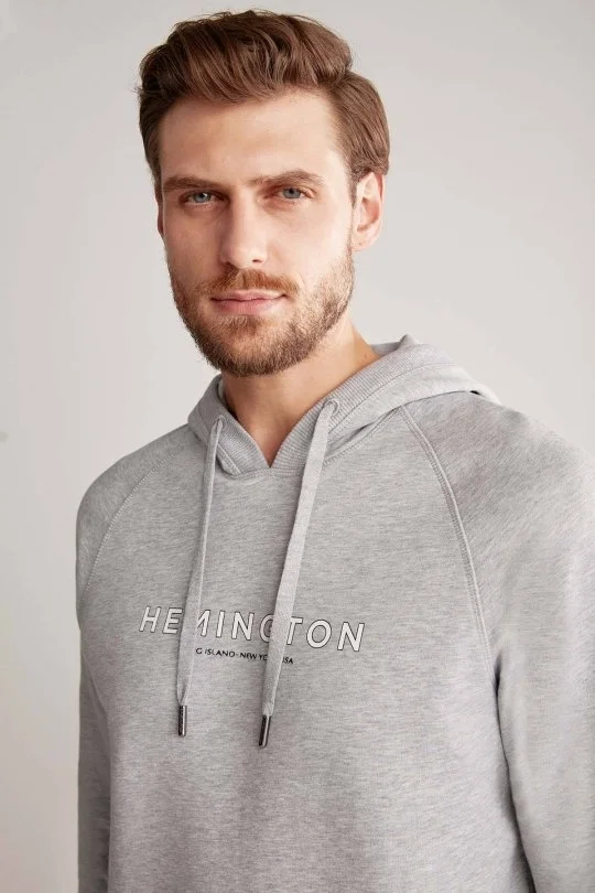 Hemington - Hemington Logolu Kapüşonlu Açık Gri Hoody (3)