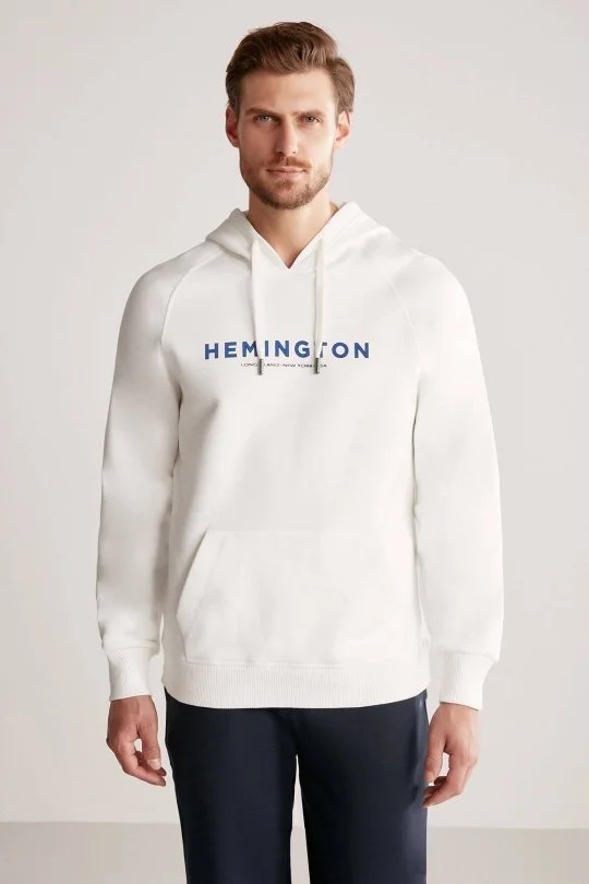 Hemington - Hemington Logolu Kapüşonlu Beyaz Hoody