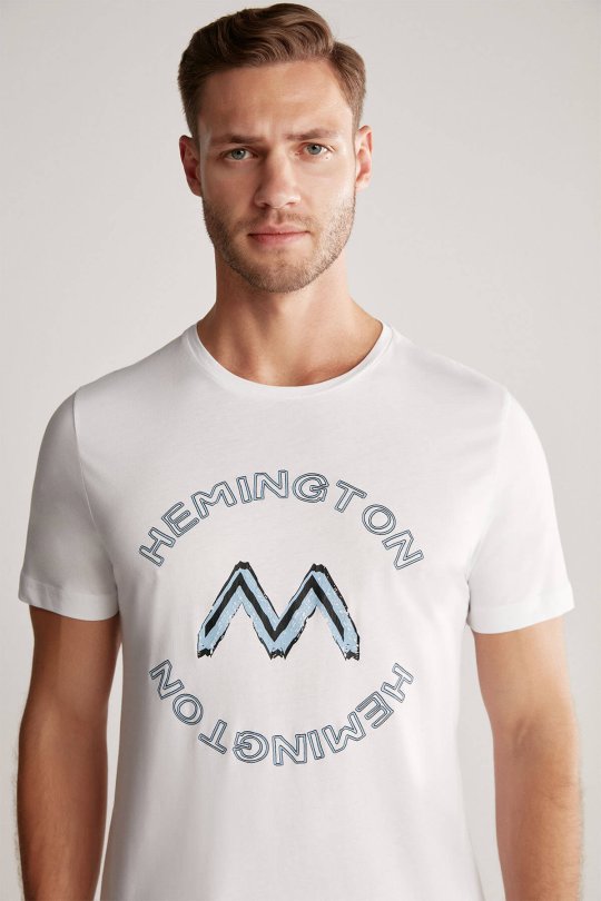 Hemington Logolu Pima Pamuk Beyaz T-Shirt