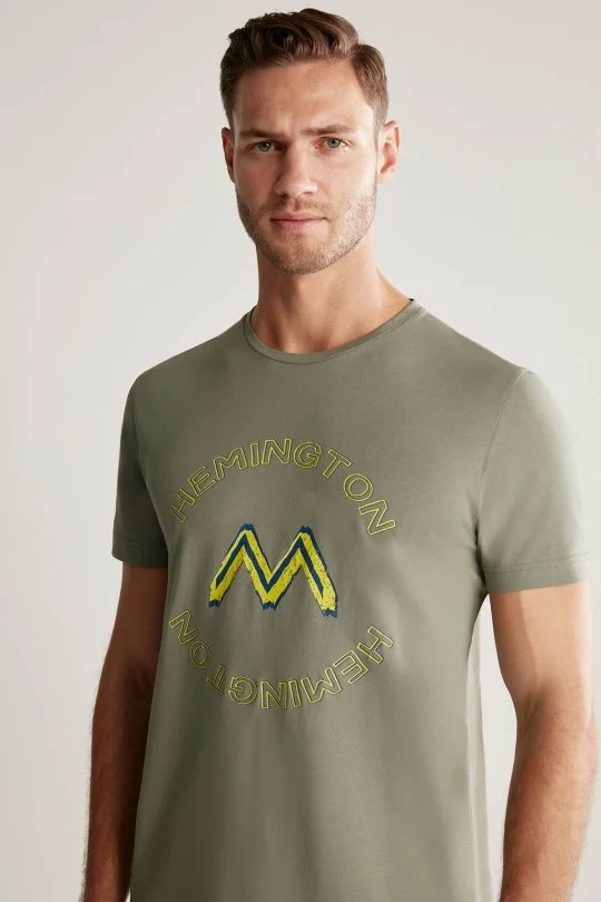 Hemington - Hemington Logolu Pima Pamuk Haki T-Shirt (1)