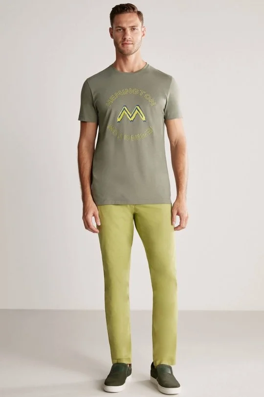 Hemington - Hemington Logolu Pima Pamuk Haki T-Shirt (2)