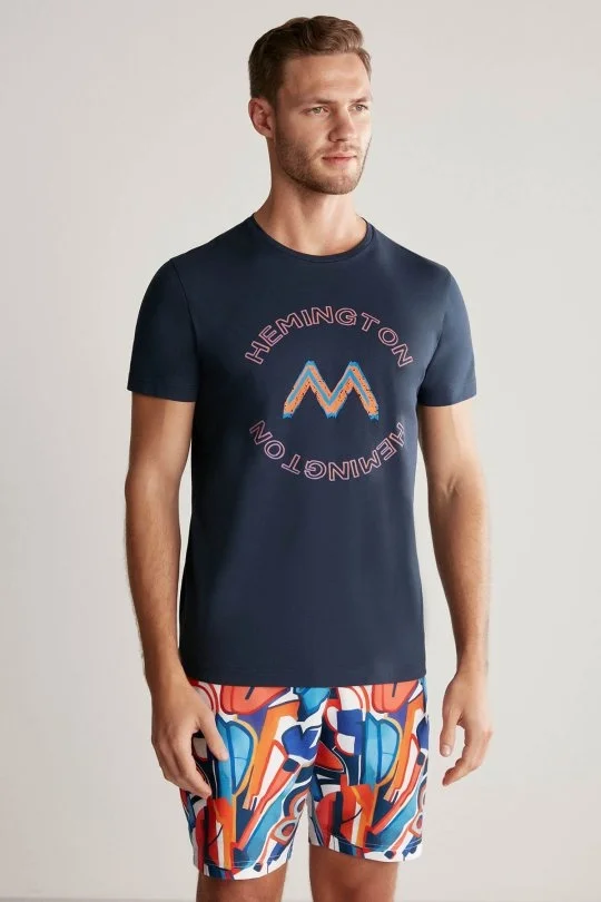 Hemington - Hemington Logolu Pima Pamuk Lacivert T-Shirt (3)