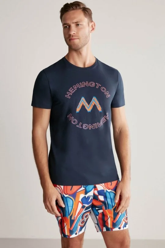 Hemington - Hemington Logolu Pima Pamuk Lacivert T-Shirt (2)