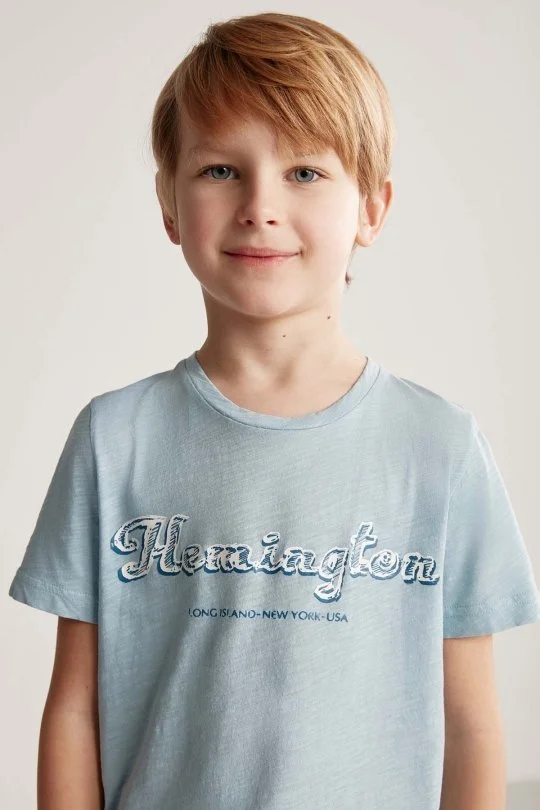 Hemington - Hemington Nakış Logolu Bisiklet Yaka Mavi Pamuk Çocuk T-Shirt