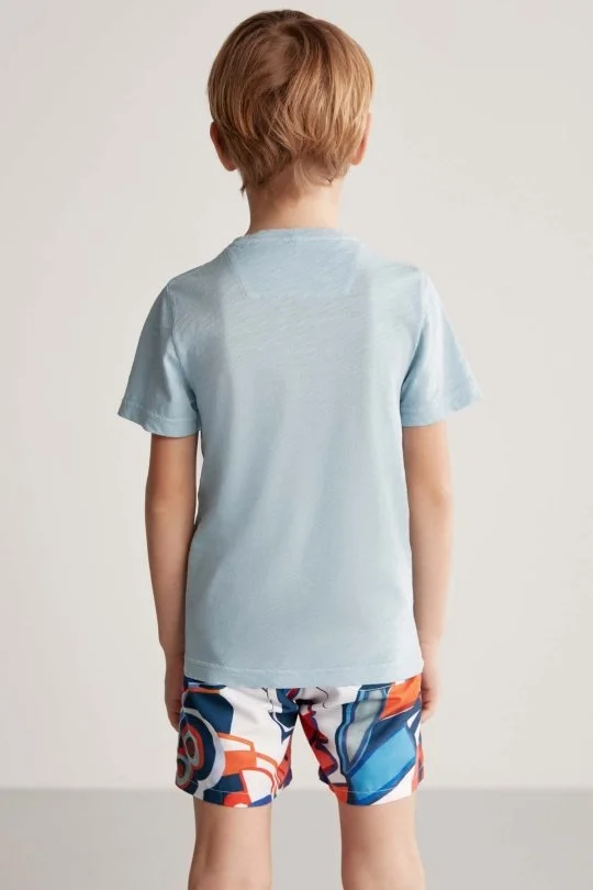 Hemington - Hemington Nakış Logolu Bisiklet Yaka Mavi Pamuk Çocuk T-Shirt (4)