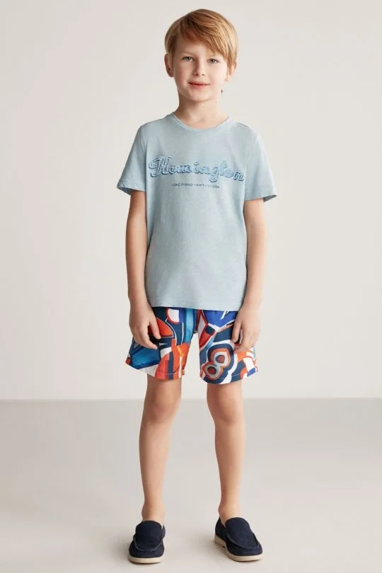 Hemington - Hemington Nakış Logolu Bisiklet Yaka Mavi Pamuk Çocuk T-Shirt (1)