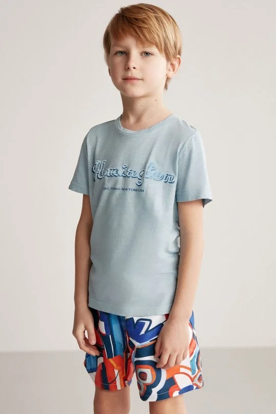 Hemington - Hemington Nakış Logolu Bisiklet Yaka Mavi Pamuk Çocuk T-Shirt (2)