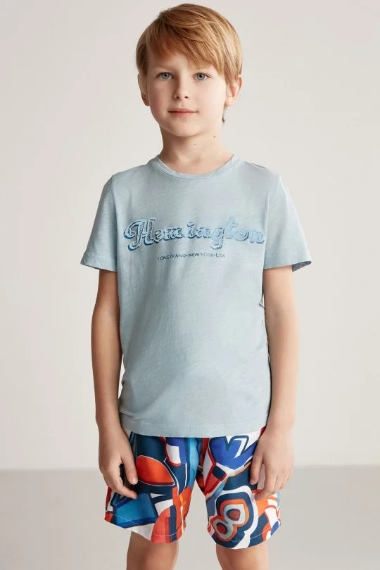 Hemington - Hemington Nakış Logolu Bisiklet Yaka Mavi Pamuk Çocuk T-Shirt (3)