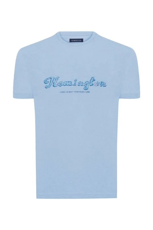 Hemington - Hemington Nakış Logolu Bisiklet Yaka Mavi Pamuk T-Shirt (6)