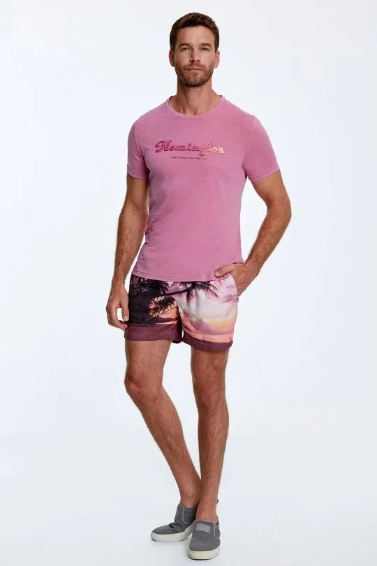 Hemington - Hemington Nakış Logolu Bisiklet Yaka Pembe Pamuk T-Shirt (4)