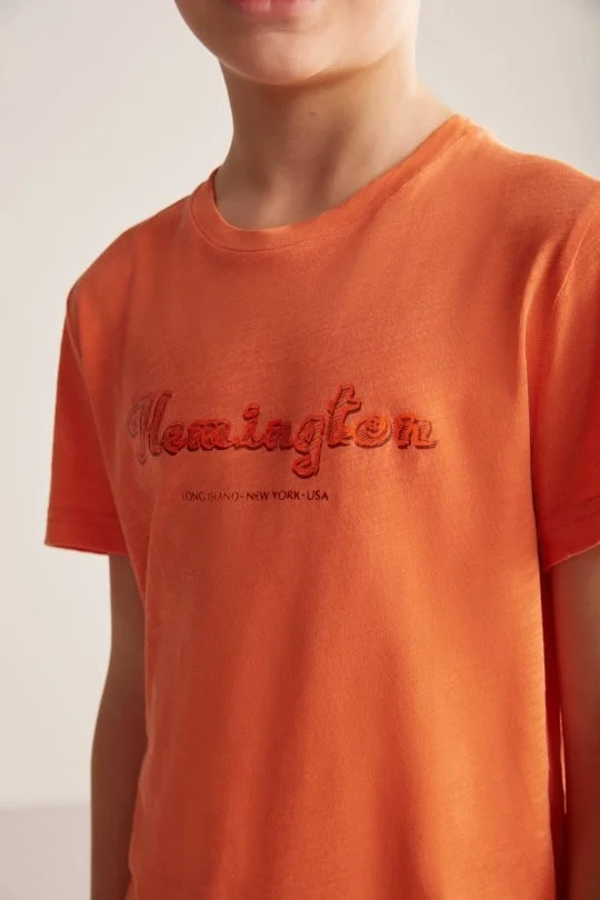 Hemington - Hemington Nakış Logolu Bisiklet Yaka Turuncu Pamuk Çocuk T-Shirt (5)