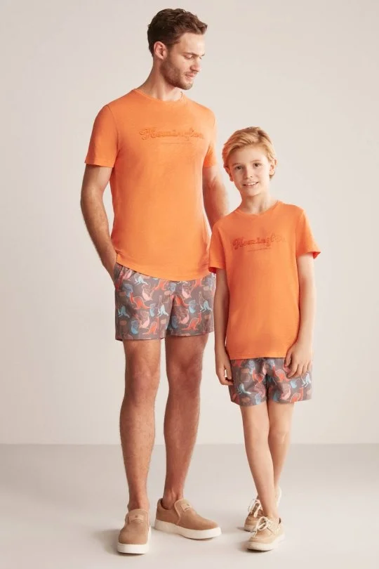 Hemington - Hemington Nakış Logolu Bisiklet Yaka Turuncu Pamuk Çocuk T-Shirt (4)