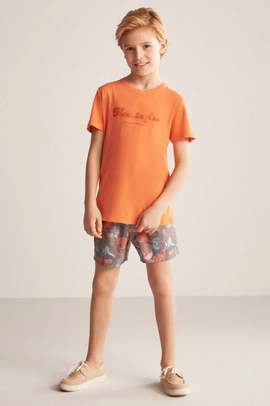 Hemington - Hemington Nakış Logolu Bisiklet Yaka Turuncu Pamuk Çocuk T-Shirt (1)