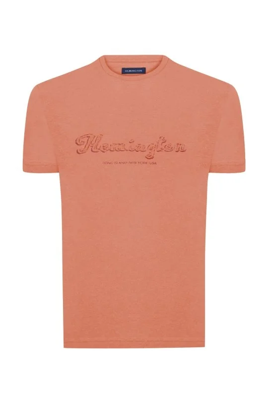 Hemington - Hemington Nakış Logolu Bisiklet Yaka Turuncu Pamuk T-Shirt (8)
