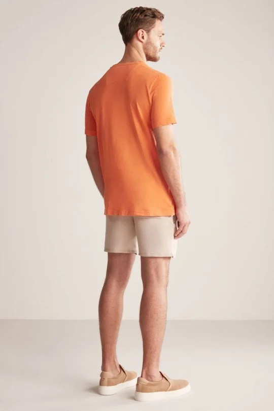 Hemington - Hemington Nakış Logolu Bisiklet Yaka Turuncu Pamuk T-Shirt (5)