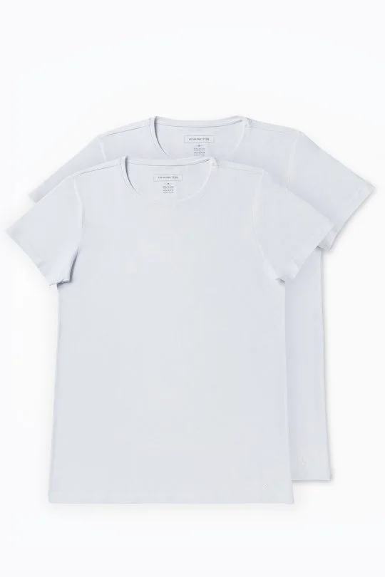 Hemington - İkili Beyaz İç Giyim T-Shirt Seti (2)