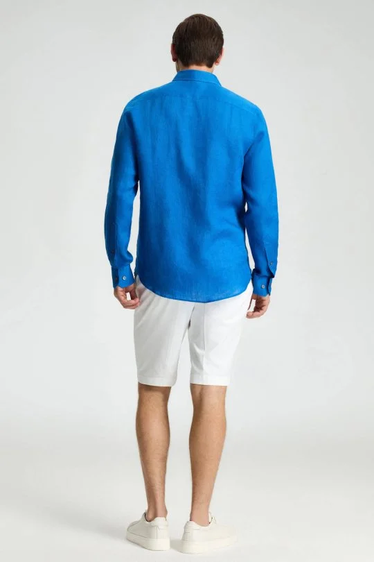 Hemington - İndigo Mavi Saf Keten Spor Gömlek (5)