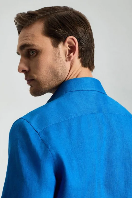 Hemington - İndigo Mavi Saf Keten Spor Gömlek (3)