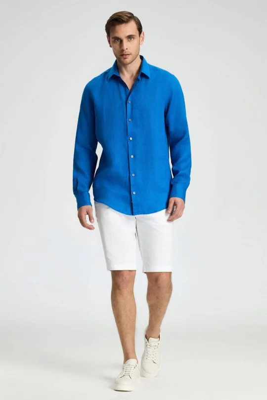 Hemington - İndigo Mavi Saf Keten Spor Gömlek (2)