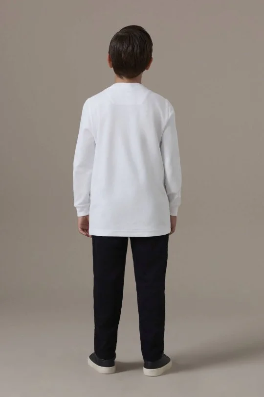 İnterlok Örgü Bisiklet Yaka Beyaz Çocuk Sweatshirt