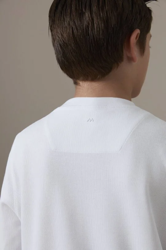 İnterlok Örgü Bisiklet Yaka Beyaz Çocuk Sweatshirt