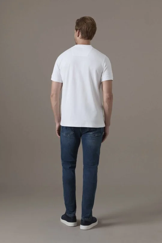 İnterlok Örgü Bisiklet Yaka Beyaz T-Shirt
