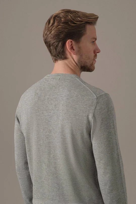 İnterlok Örgü Bisiklet Yaka Gri Sweatshirt