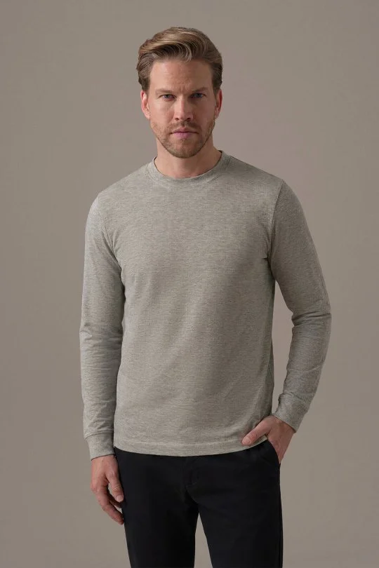 İnterlok Örgü Bisiklet Yaka Gri Sweatshirt