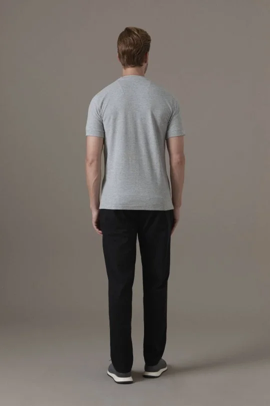 İnterlok Örgü Bisiklet Yaka Gri T-Shirt