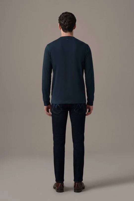 İnterlok Örgü Bisiklet Yaka Lacivert Sweatshirt