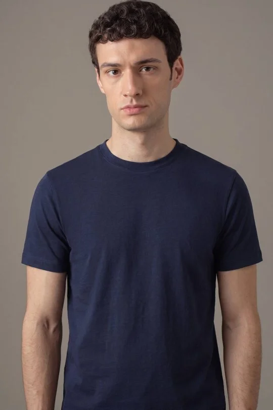 Hemington - İnterlok Örgü Bisiklet Yaka Lacivert T-Shirt (1)