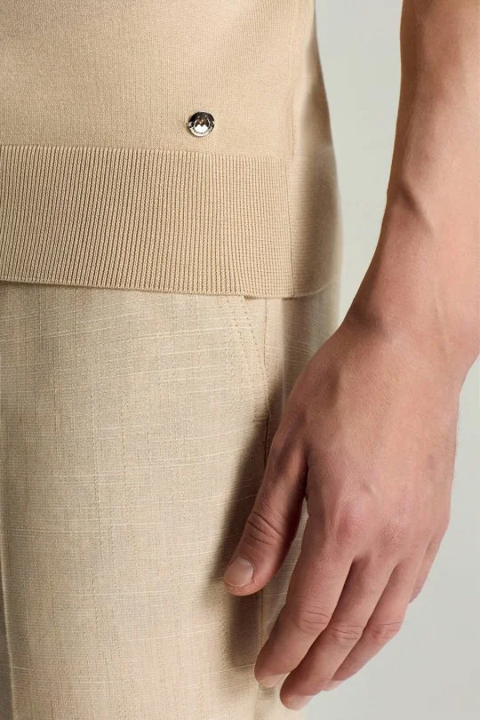 İpek Karışım Bej Triko Polo