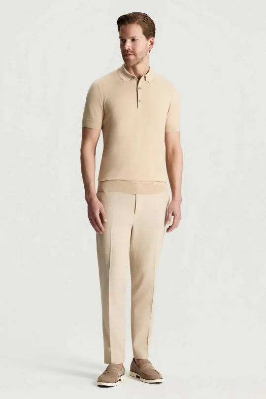 İpek Karışım Bej Triko Polo