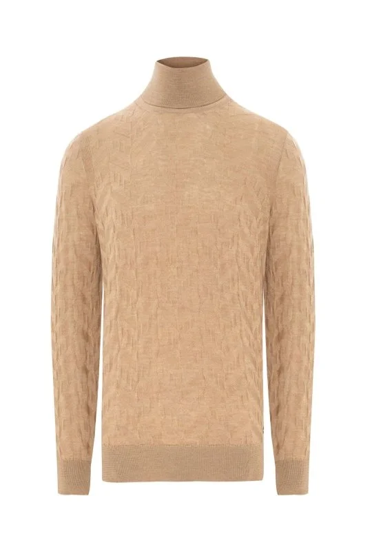 Hemington - İpek Karışım Boğazlı Yaka Camel Merino Yün Triko (7)