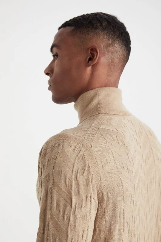 Hemington - İpek Karışım Boğazlı Yaka Camel Merino Yün Triko (4)