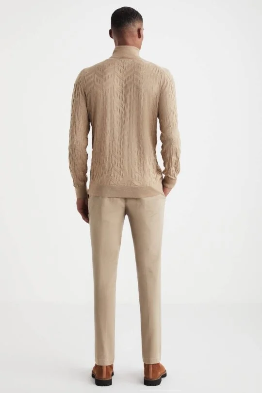 Hemington - İpek Karışım Boğazlı Yaka Camel Merino Yün Triko (3)