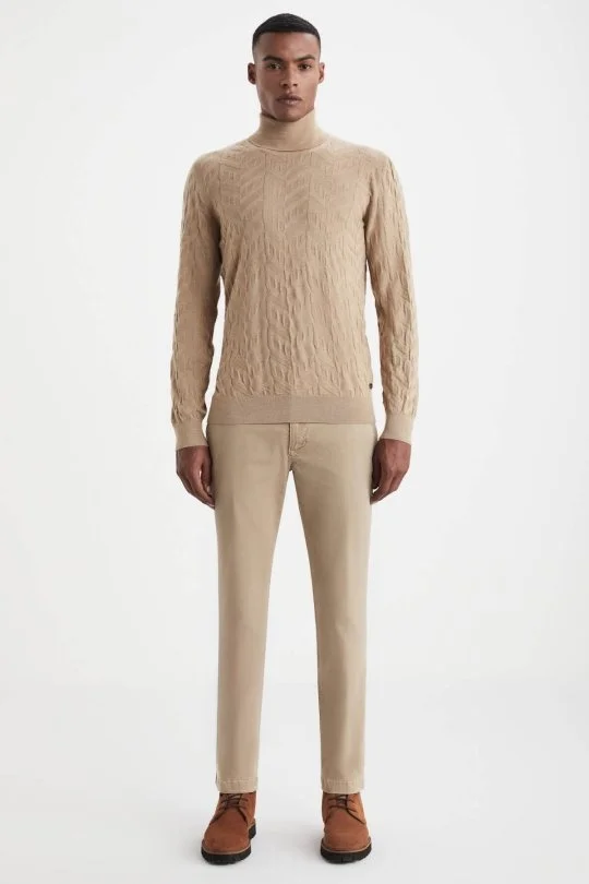 Hemington - İpek Karışım Boğazlı Yaka Camel Merino Yün Triko (1)