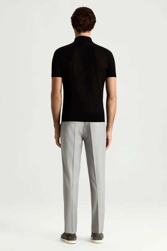 İpek Karışım Siyah Triko Polo