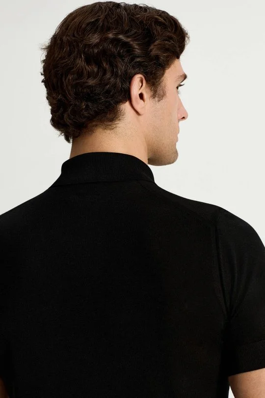 İpek Karışım Siyah Triko Polo
