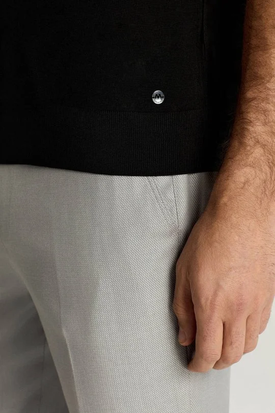 İpek Karışım Siyah Triko Polo