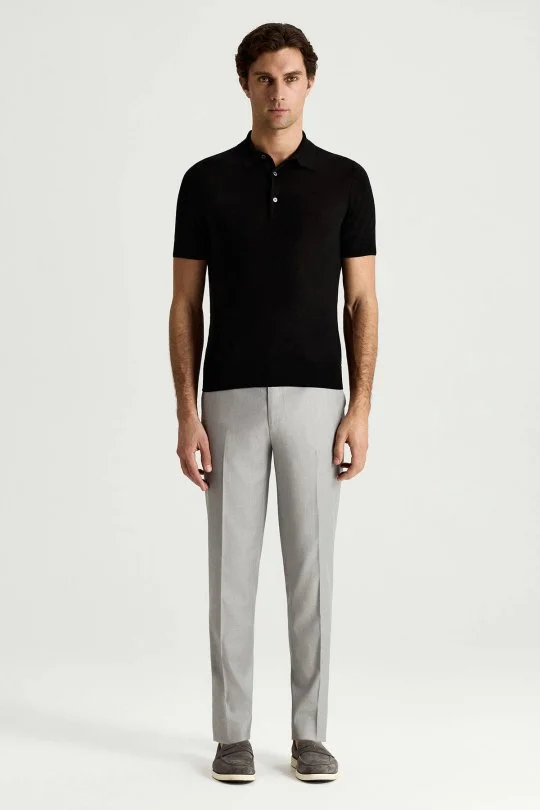 İpek Karışım Siyah Triko Polo