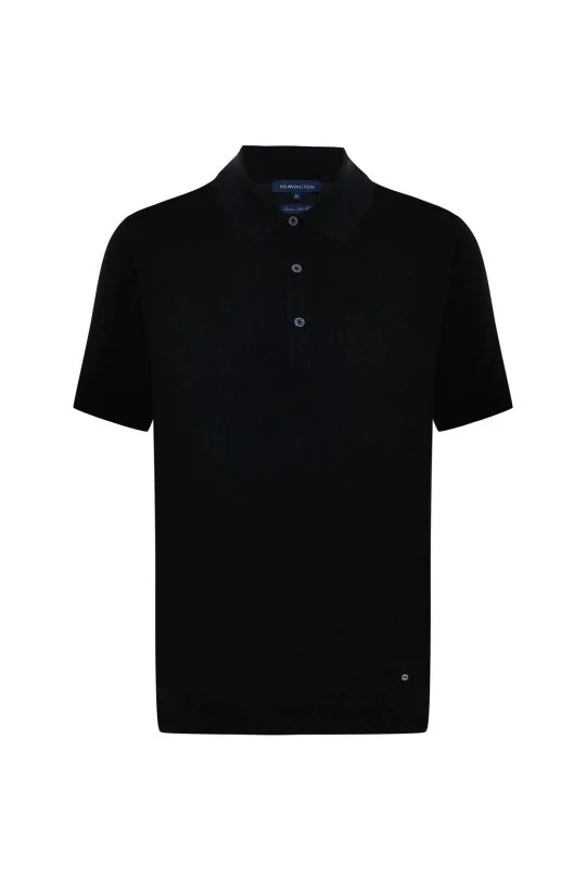 İpek Karışım Siyah Triko Polo