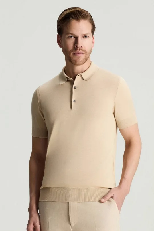 İpek Karışımlı Bej Basic Triko Polo