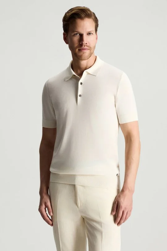 İpek Karışımlı Beyaz Basic Triko Polo
