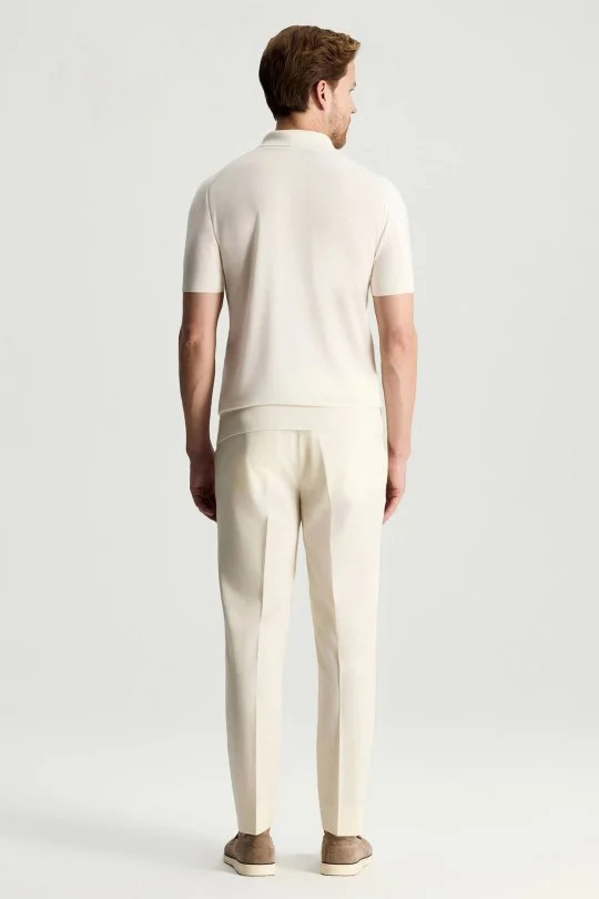 İpek Karışımlı Beyaz Basic Triko Polo