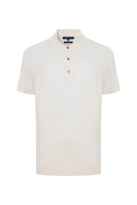 İpek Karışımlı Beyaz Basic Triko Polo