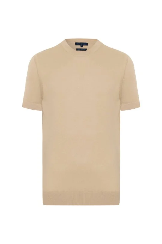 Hemington - İpek Karışımlı Bisiklet Yaka Bej Triko T-Shirt (6)