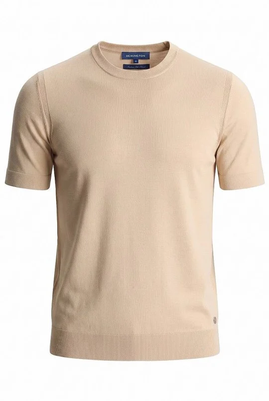 Hemington - İpek Karışımlı Bisiklet Yaka Bej Triko T-Shirt (6)